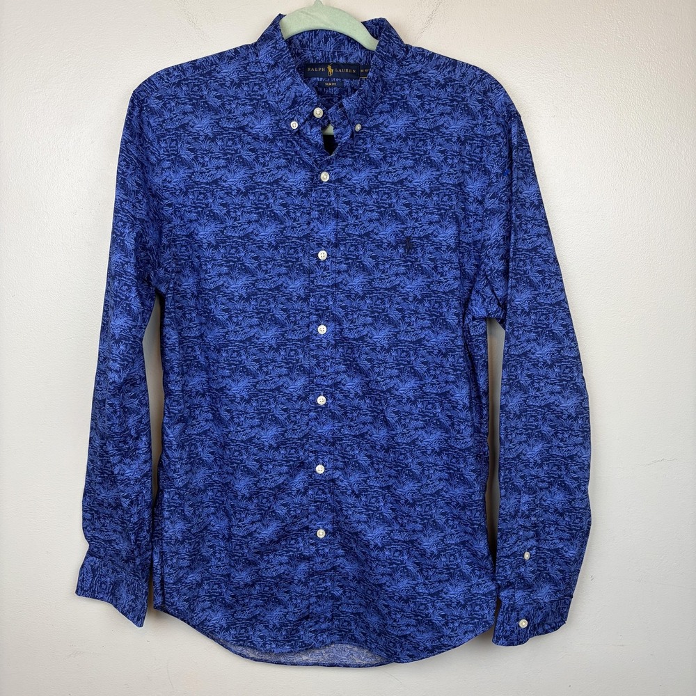 Ralph Lauren Shirt Mens Medium Blue Slim Fit Button Down Tropical Print Casual - Picture 2 of 9